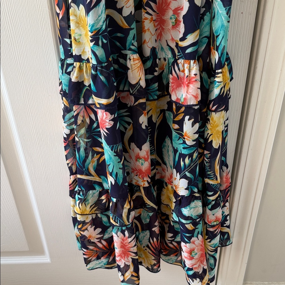 Floral Ruffle Maxi Dress - Navy Multicolor - Picture 3 of 6